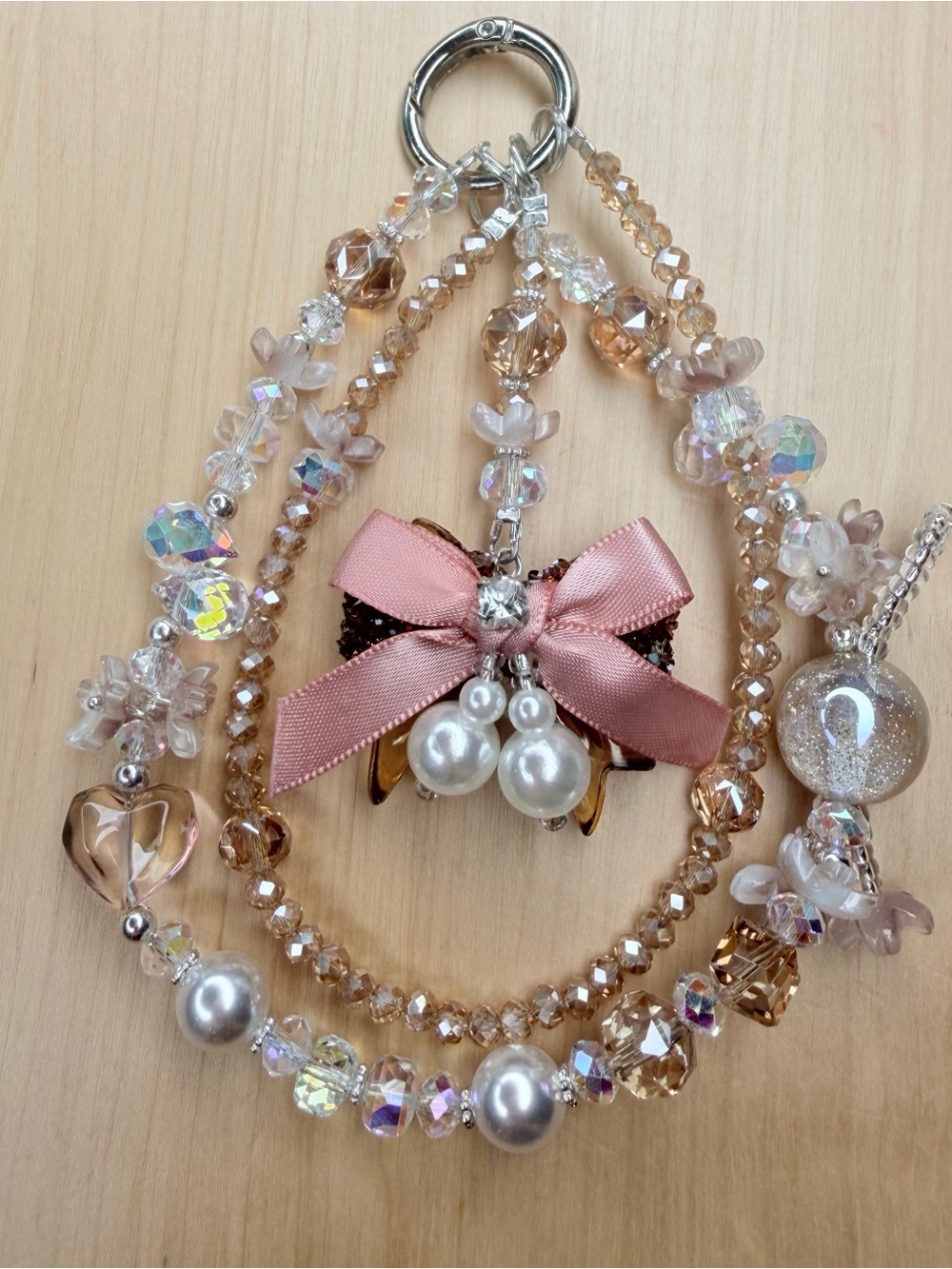 CC Handmade floral Smokey topaz beaded phone chain and bag charm